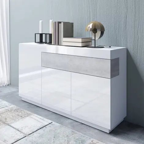 Silke 43 Sideboard Cabinet White Gloss / Concrete Grey, Colour: White Gloss / Concrete Grey, Width: 150 for sale Buy Silke 43 Sideboard Cabinet White Gloss / Concrete Grey, Colour: White Gloss / Concrete Grey, Width: 150 from Furnituretta
