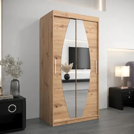 Buy Elypse Sliding Door Wardrobe Oak Artisan 100cm, Colour: Oak Artisan, Width: 100 from Furnituretta
