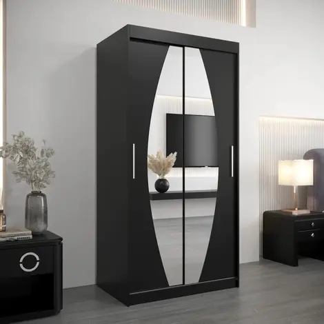 Buy Elypse Sliding Door Wardrobe Black 100cm, Colour: Black, Width: 100 from Furnituretta