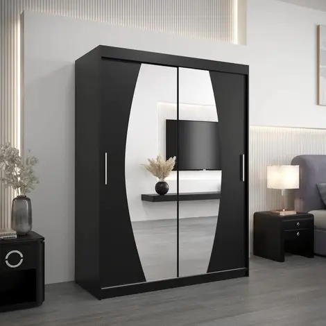 Buy Elypse Sliding Door Wardrobe Black 150cm, Colour: Black, Width: 150 from Furnituretta