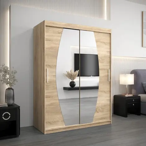 Buy Elypse Sliding Door Wardrobe Oak Sonoma 150cm, Colour: Oak Sonoma, Width: 150 from Furnituretta