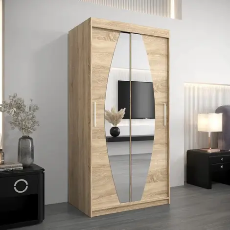 Buy Elypse Sliding Door Wardrobe Oak Sonoma 100cm, Colour: Oak Sonoma, Width: 100 from Furnituretta