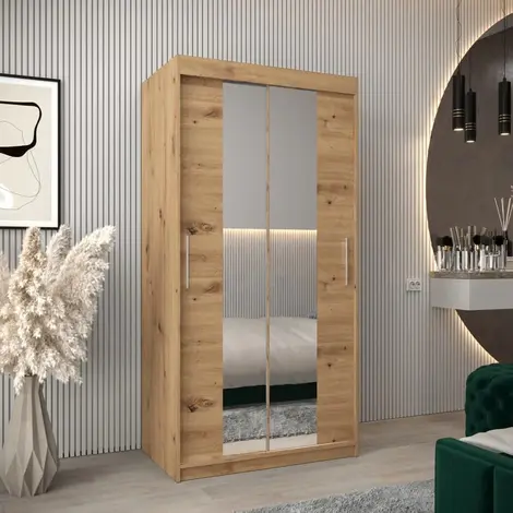 Buy Tokyo I Sliding Door Wardrobe Oak Artisan 100cm, Colour: Oak Artisan, Width: 100 from Furnituretta