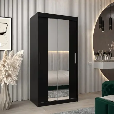 Buy Tokyo I Sliding Door Wardrobe Black 100cm, Colour: Black, Width: 100 from Furnituretta