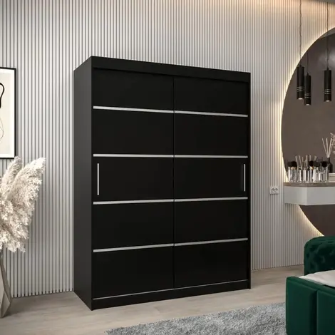 Buy Verona 01 Sliding Door Wardrobe Black 150cm, Colour: Black, Width: 150 from Furnituretta