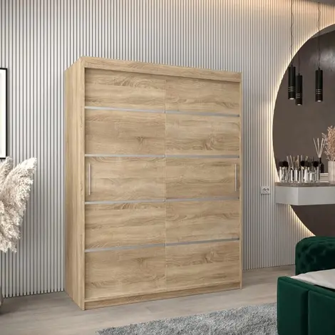 Buy Verona 01 Sliding Door Wardrobe Oak Sonoma 150cm, Colour: Oak Sonoma, Width: 150 from Furnituretta