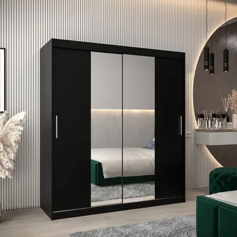 Buy Tokyo I Sliding Door Wardrobe Black 180cm, Colour: Black, Width: 180 from Furnituretta