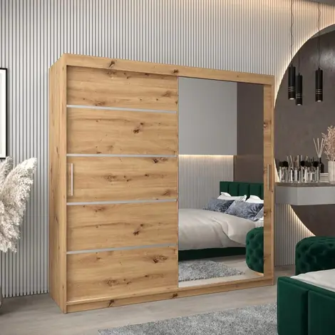 Buy Verona 02 Sliding Door Wardrobe Oak Artisan 200cm, Colour: Oak Artisan, Width: 200 from Furnituretta
