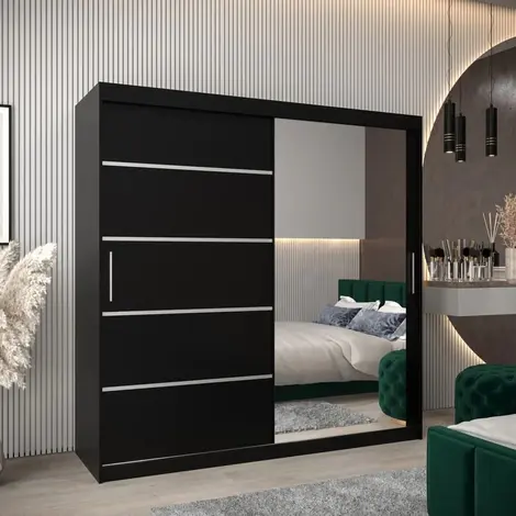 Buy Verona 02 Sliding Door Wardrobe Black 200cm, Colour: Black, Width: 200 from Furnituretta