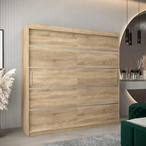 Buy Verona 01 Sliding Door Wardrobe Oak Sonoma 200cm, Colour: Oak Sonoma, Width: 200 from Furnituretta
