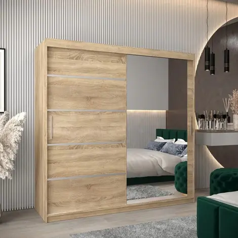 Buy Verona 02 Sliding Door Wardrobe Oak Sonoma 200cm, Colour: Oak Sonoma, Width: 200 from Furnituretta