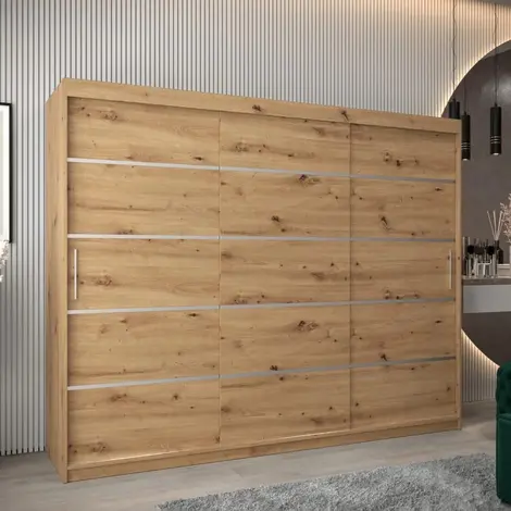 Buy Verona 01 Sliding Door Wardrobe Oak Artisan 250cm, Colour: Oak Artisan, Width: 250 from Furnituretta