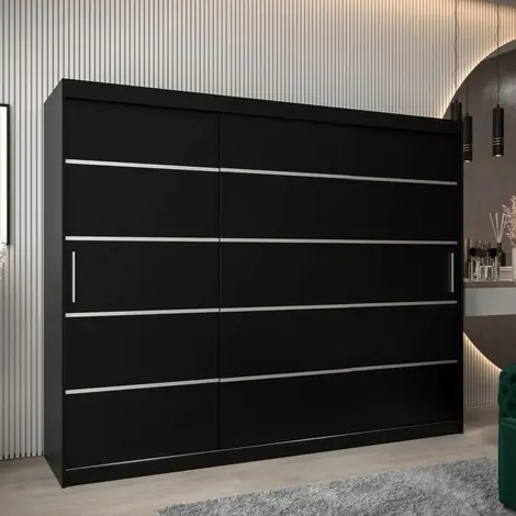 Buy Verona 01 Sliding Door Wardrobe Black 250cm, Colour: Black, Width: 250 from Furnituretta