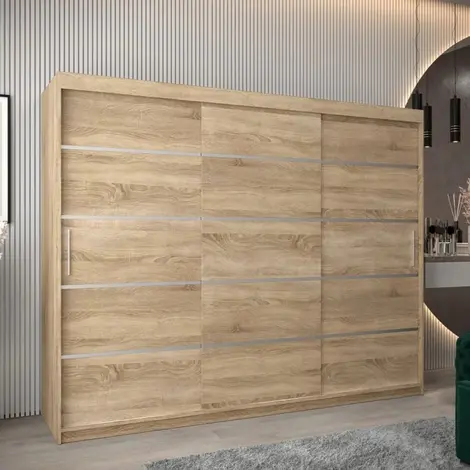 Buy Verona 01 Sliding Door Wardrobe Oak Sonoma 250cm, Colour: Oak Sonoma, Width: 250 from Furnituretta