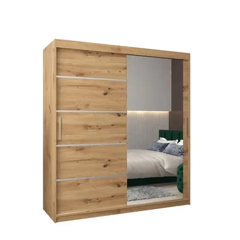 Buy Verona 02 Sliding Door Wardrobe Oak Artisan 180cm, Colour: Oak Artisan, Width: 180 from Furnituretta