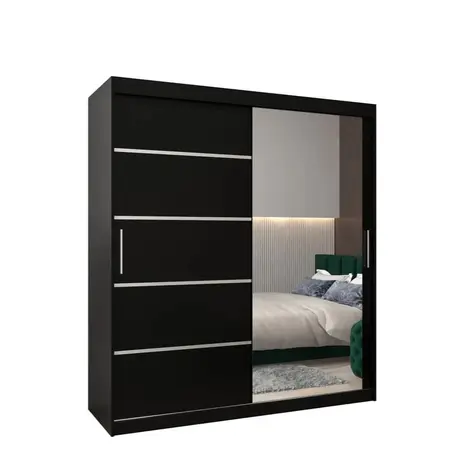 Buy Verona 02 Sliding Door Wardrobe Black 180cm, Colour: Black, Width: 180 from Furnituretta