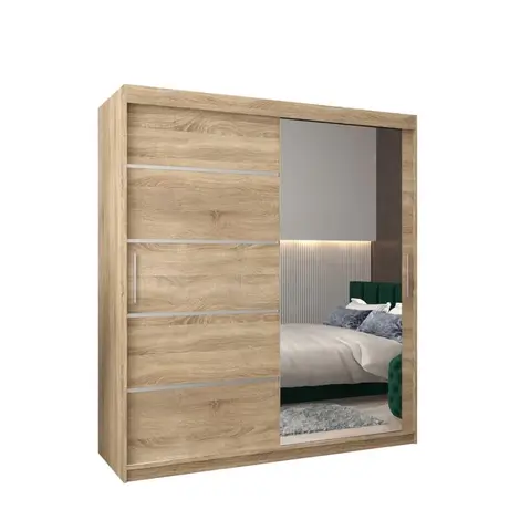 Buy Verona 02 Sliding Door Wardrobe Oak Sonoma 180cm, Colour: Oak Sonoma, Width: 180 from Furnituretta