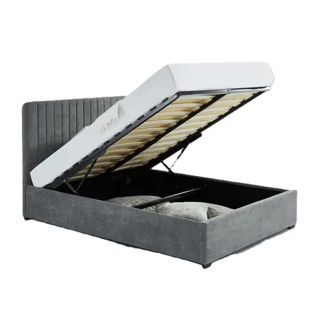 Buy Livingstone King Size Bed: Grey Fabric with Storage, Colour: Grey, Size: King Size from Furnituretta