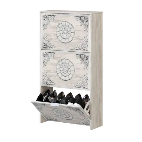 Buy Neston 18 Pair Modern Grey and White Oak Shoe Cabinet from Furnituretta