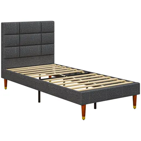 Buy HOMCOM Upholstered Single Bed Frame, with Slats, Colour: Grey, Size: Single from Furnituretta