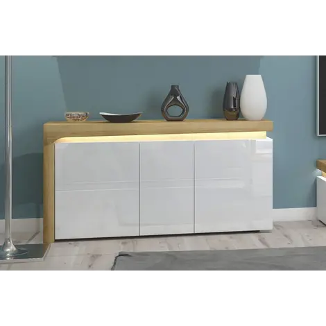 Buy Banff Oak Effect and White Gloss 3 Door Sideboard: A Stylish and Functional Piece from Furnituretta