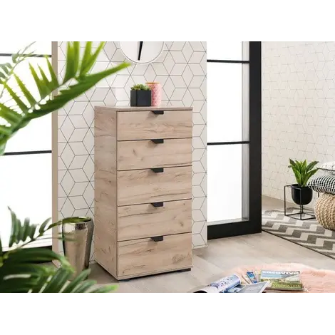 Modern Chest for Small Spaces: Kinross 5 Drawer, Colour: Oak, 5 for sale Buy Modern Chest for Small Spaces: Kinross 5 Drawer, Colour: Oak, 5 from Furnituretta