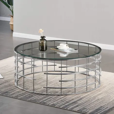 Buy Missouri Round Coffee Table Clear Glass & Silver Frame from Furnituretta