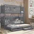 Buy Wooden Bunk Bed Emily with Trundle and Storage Grey Matt, Colour: Grey Matt, Mattresses: Foam Mattresses from Furnituretta
